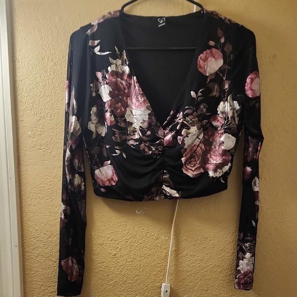 Windsor Black and Pink Floral V-Neck Blouse 2 Piece Skirt